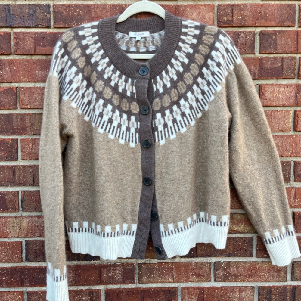 Madewell Argyle Brown Merino Wool Sweater Cardigan size L
